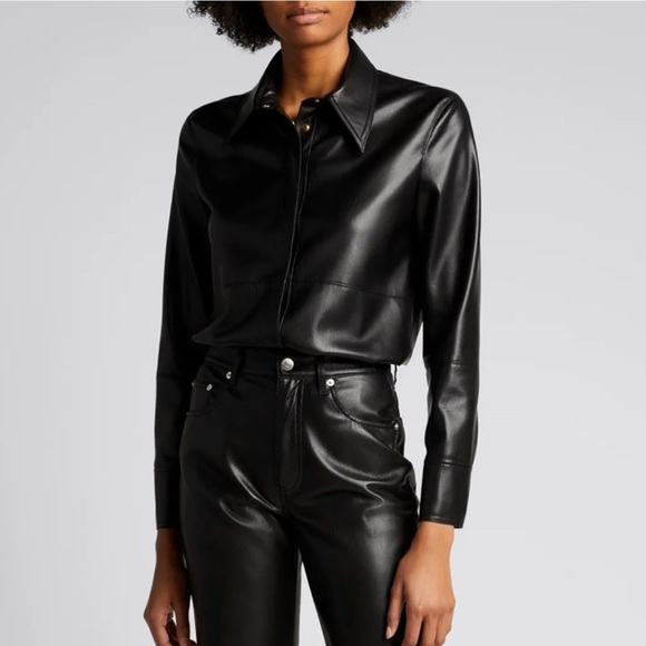 Nanushka Vegan Leather Black Button Down Shirt, Worn Twice - Picture 1 of 9